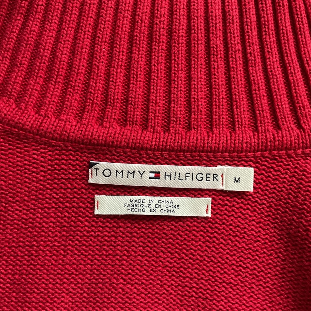 Tommy Hilfiger Red Striped Full-Zip Mock Neck Sweater Size M - Picture 6 of 9